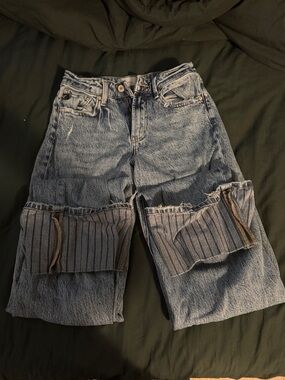 KanCan Blue Distressed Wide-Leg Jeans with Patch Details